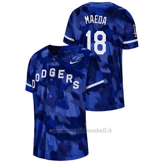 Maglia Baseball Hombre Los Angeles Dodgers Kenta Maeda Camuffamento Autentico Collezione Blu